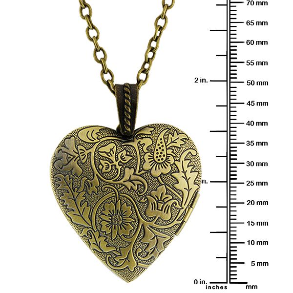 Inch Engraved Flowers Heart Locket W/28 Inch Chain  