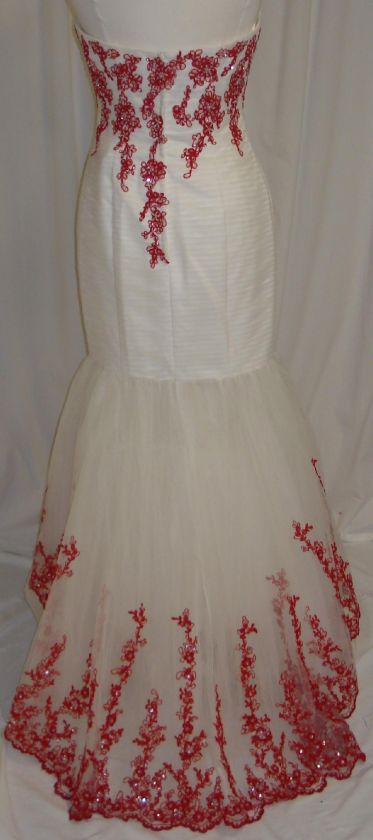 Informal Bridal Wedding Cocktail Dress White/Red M 6/8  