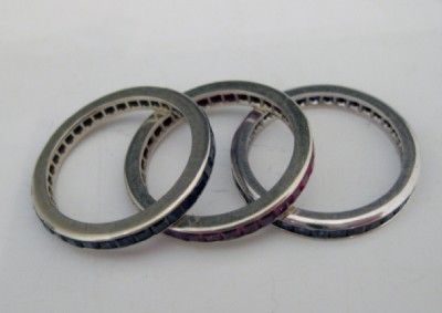 14K WHITE GOLD CHANNEL CUT RINGS 1 RUBY & 2 SAPPHIRE ALL ARE SIZE 5 