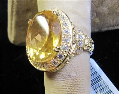 18k Gold over Sterling 8.57ct Citrine~White Zircon Ring  