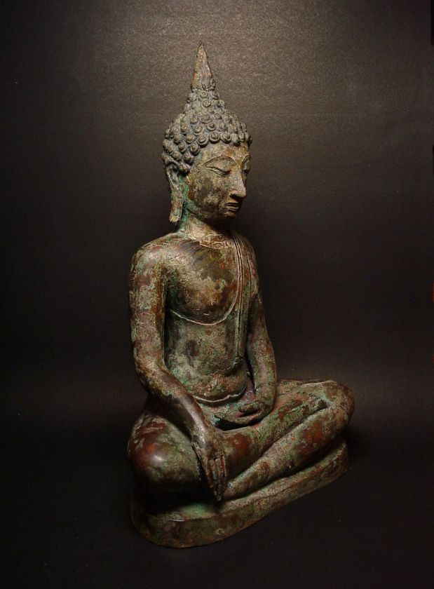 RARE THAI BRONZE SEATED SAKYAMUNI BUDDHA, LATE SUKHOTHAI STYLE  