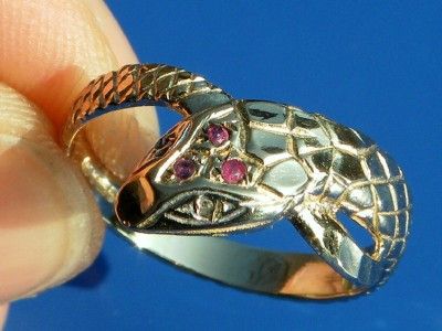 9G SNAKE 9ct GOLD RUBY & DIAMOND SERPENT RING Bm1989  