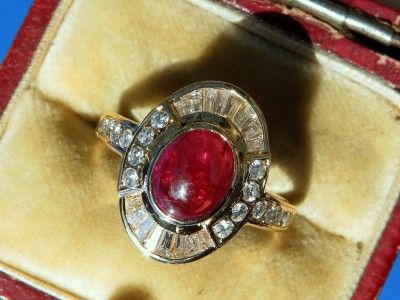 14CT GOLD CABOCHON RUBY 0.45CT BAGUETTE DIAMOND RING VS  