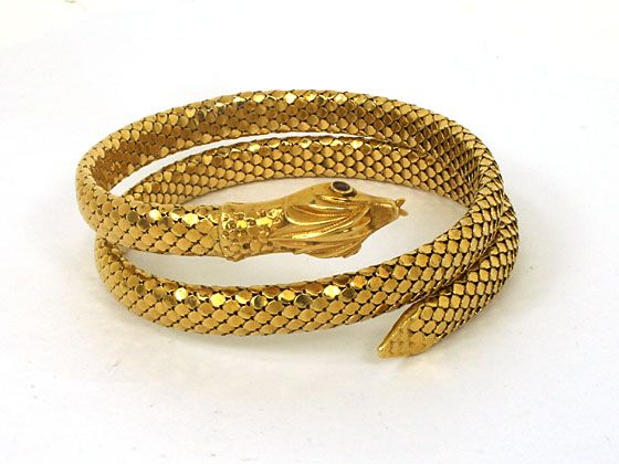 VINTAGE 18K GOLD & RUBY SNAKE BANGLE CUFF BRACELET  