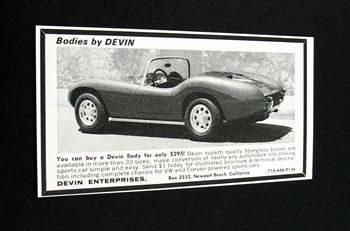 Bodies by Devin fiberglass car body 1964 print Ad  