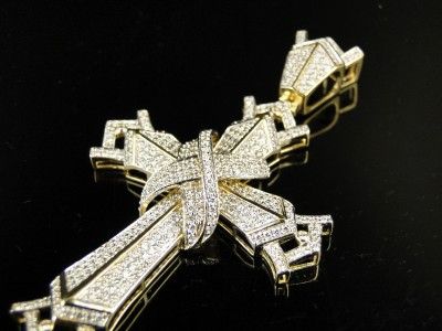 NEW MENS 10K SOLID YELLOW GOLD SIMULATED DIAMOND CROSS PENDANT CHARM 