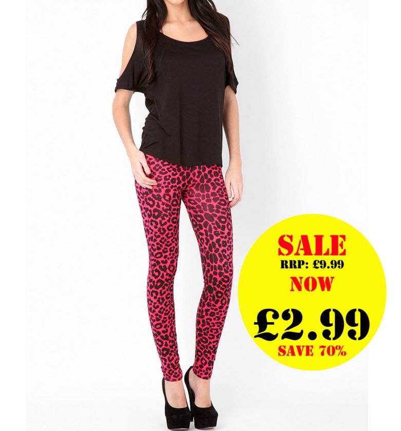 Ladies Bright Pink Leopard Print Full Length Leggings Womens In Size 