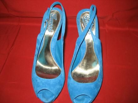 GUCCI BLUE SUEDE PLATFORM SLINGBACK SANDALS SZ38.5/8.5 MSRP $895.00 