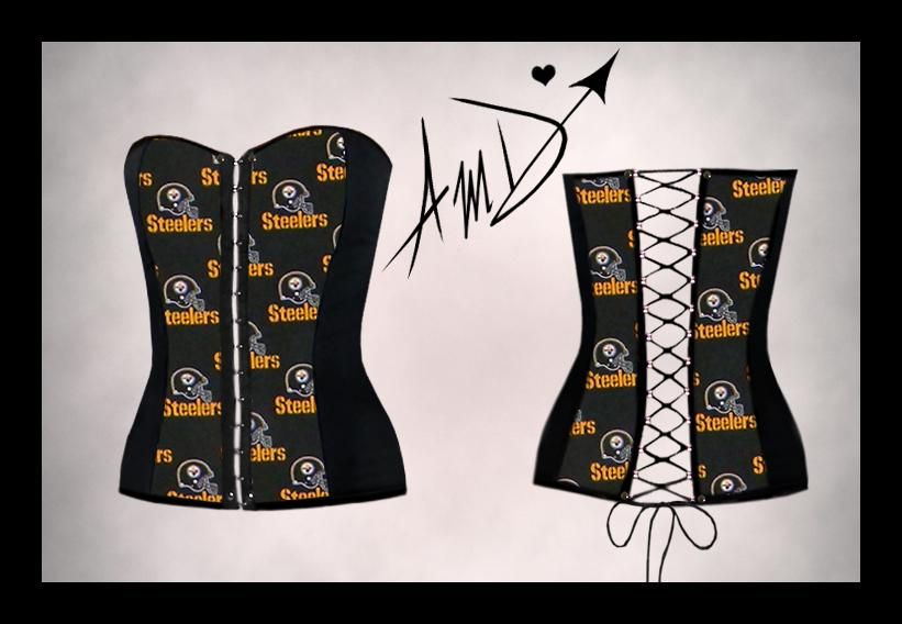 SEXY CUSTOM MADE NFL PITTSBURGH STEELERS BANDEAU CORSET  