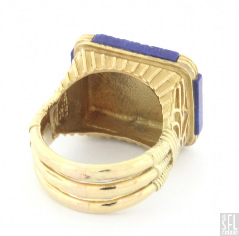 MAYORS HEAVY 18K GOLD CORAL/LAPIS LAZULI SCARAB BEETLE COCKTAIL RING 