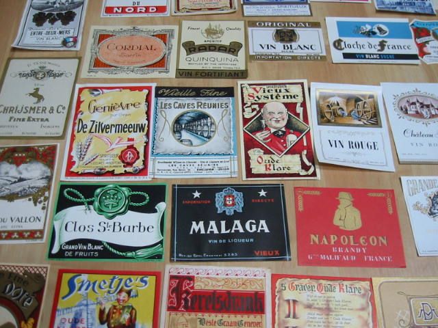 100 Assorted 1930s 50s European WINE & LIQUOR LABELS  