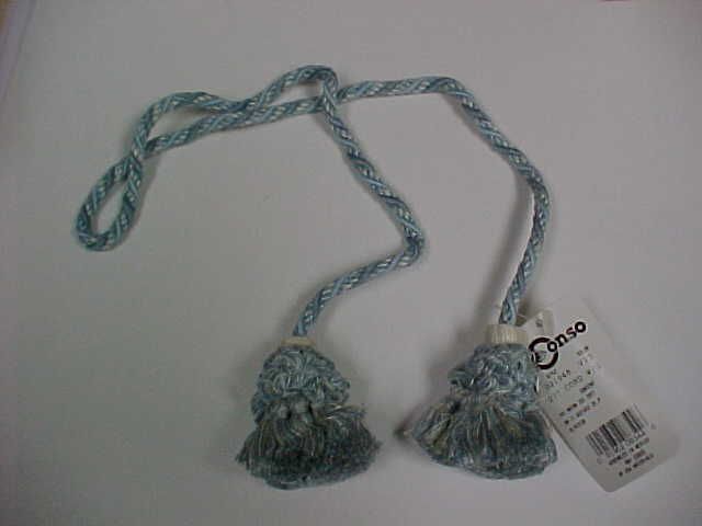 LIGHT BLUE CREAM 2 CORDED TASSEL DRAPERY TIE BACK 27  