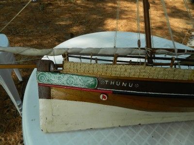   VINTAGE HANDMADE WOODEN CAMBODIAN JUNK MEKONG FISHING BOAT POND BOAT