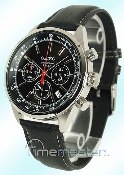 SEIKO MENS CHRONO BLACK FACE LEATHER STRAP SSB037P2  