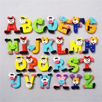 26PCS cartoon Kids Wooden Alphabet fridge Magnet,Child Educational Toy 