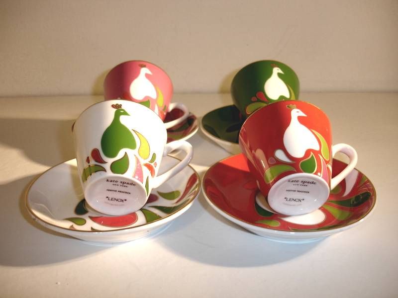 Kate Spade Festive Peacock Demitasse 12 Cups 12 Saucers  