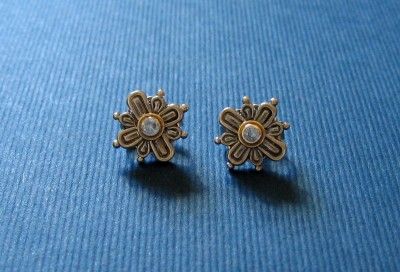 KONSTANTINO Silver Stud Cross Earrings w/Blue Topaz  