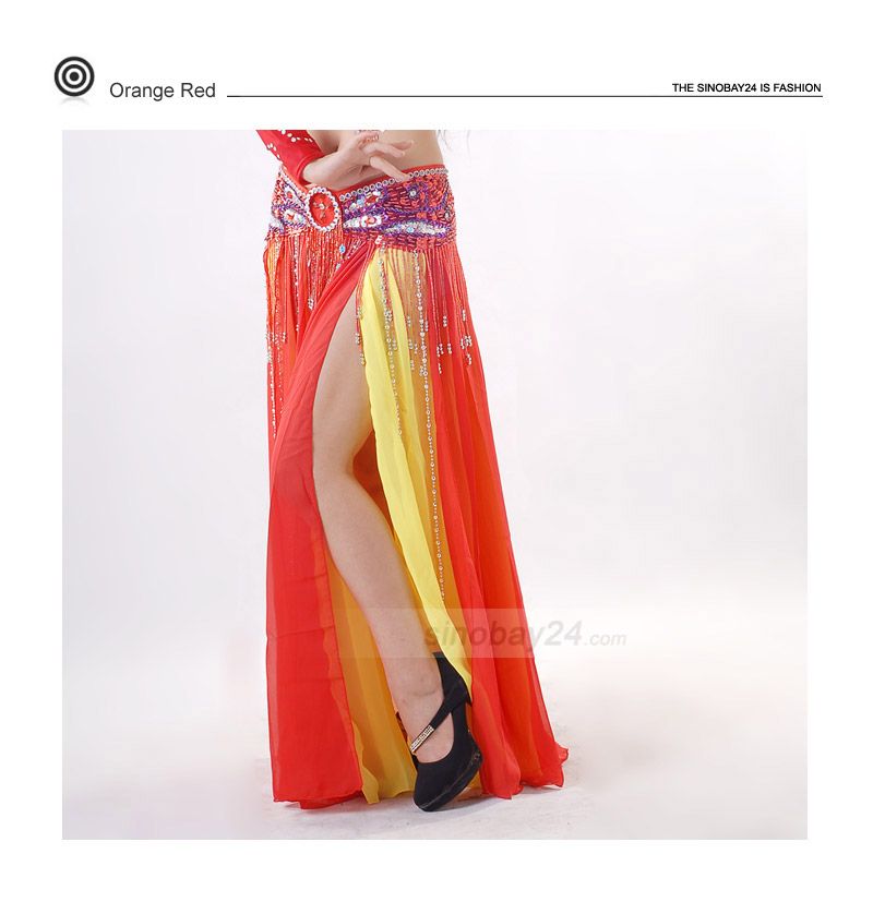   Novelty Single color Chiffon Open Belly Dance Skirt Without Belt