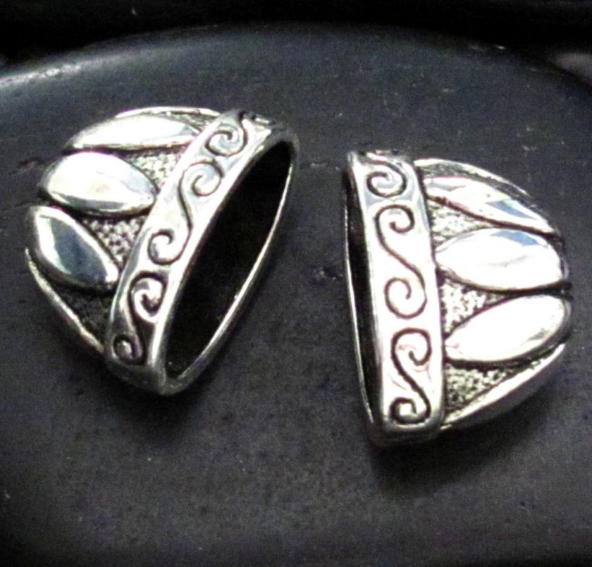 JJBZ SET OF 2 LG DECORATIVE OVAL END CAPS PEWTER BEADS  