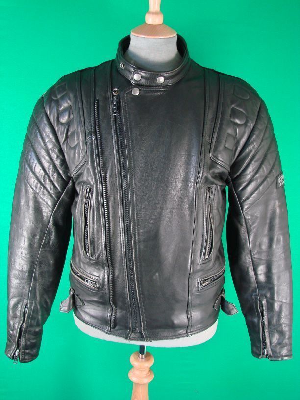 BLACK LEATHER SPORTEX APOLLO BIKER JCKT & BACK PAD 40IN  