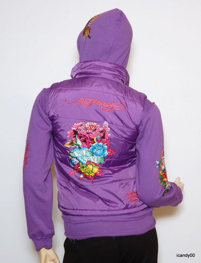 NWT ED HARDY GIRLS JACKET HOODIE COAT ~PURPLE *M (10)  