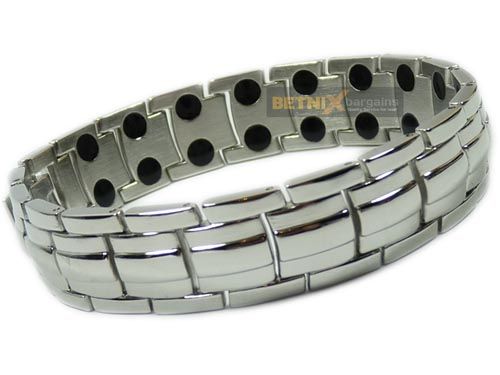 Mens Magnetic therapy bracelet 36 magnets bangle chrome / silver 