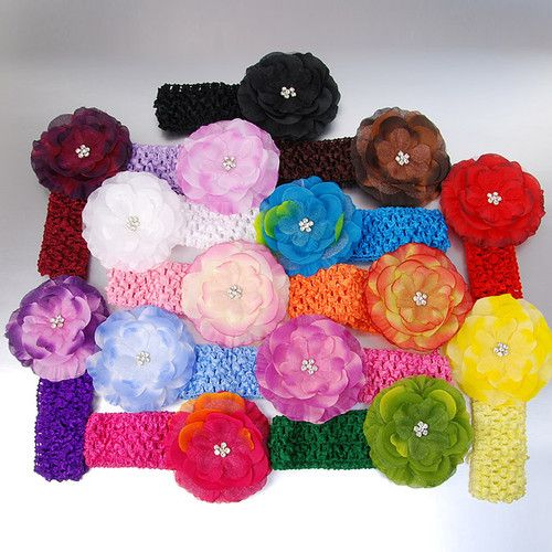 Infant toddler baby girl Peony flower crochet headband  