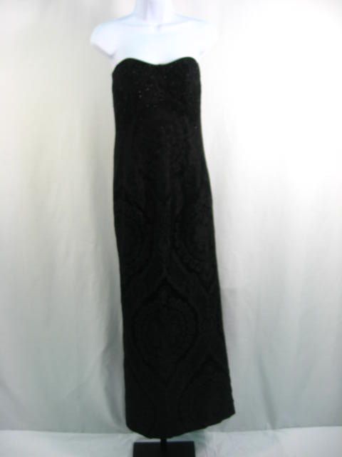 PAMELA DENNIS Black Strapless Beaded Long Dress Gown 4  