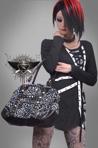 P053 White Leopard Metal Stud Lolita Tote Shoulder Bag  