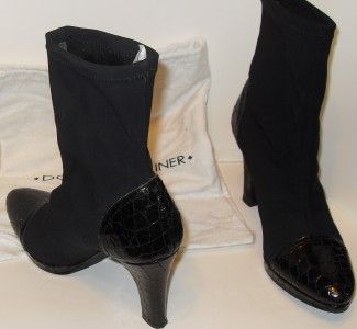 DONALD J PLINER ANKLE BOOTS SHOES SZ   8M BLACK STRETCH FABRIC W/CROC 