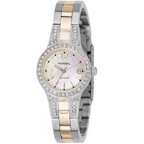 NEW* Fossil Womens Glitz Silver Two Tone Analog Crystal Quartz Watch 