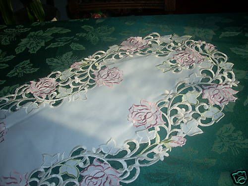 15 by 34 Table Runner Doily Pink Roses  