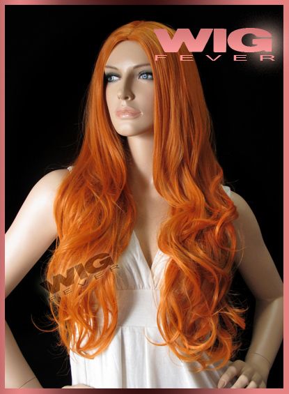 Long 25 in. Wavy Orange No Bangs Hair Wig 7858  