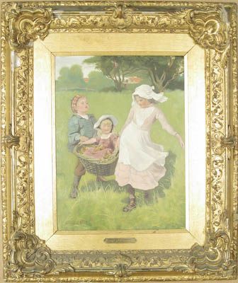 Antique Oil Painting George Clausen Children 19th C.  