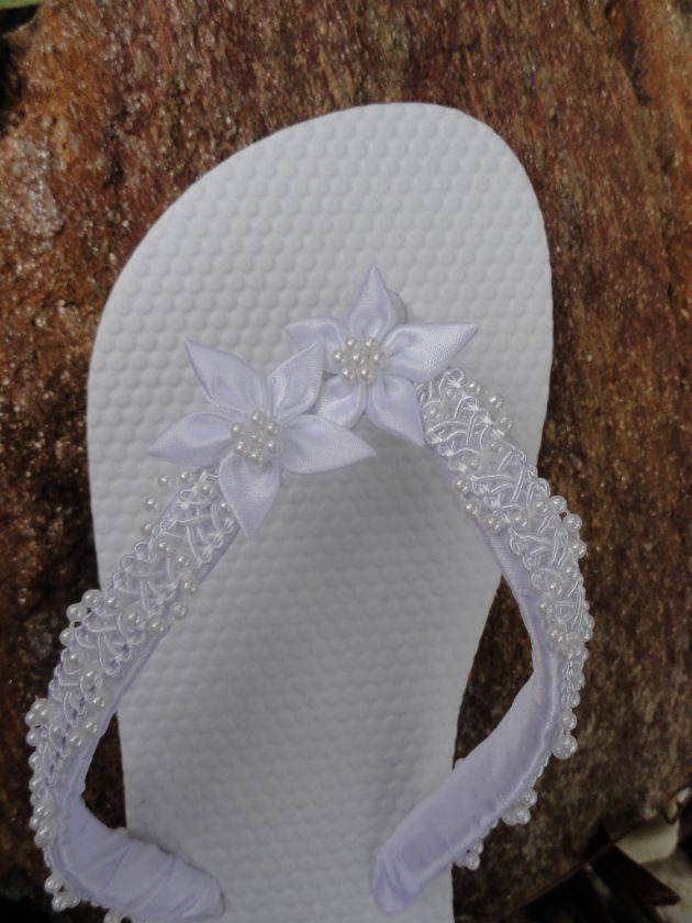 WHITE BRIDAL FLIP FLOPS St Martin Sizes 5 11  