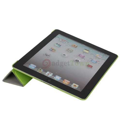 Slim Magnetic Leather Smart Cover + Hard Back Case for iPad 2 Green 