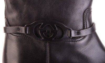 NEW GUCCI MENS BLACK LEATHER GG LOGO DETAIL BOOTS 40/7 W/BOX  