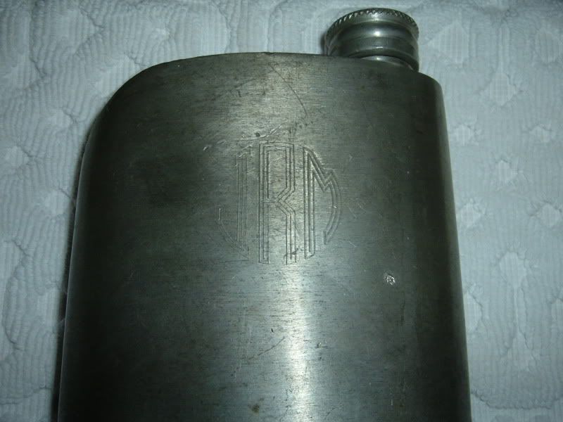 Vintage Thailand Siam Pewter Whiskey Liquor Hip Flask Monogram 