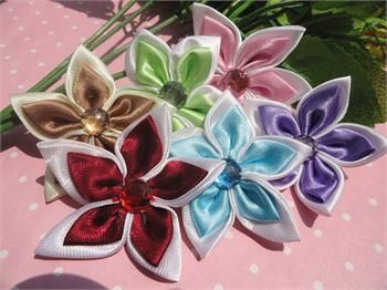 20pcs Satin 2 Ribbon Flower W/ Rhinestone Mix  