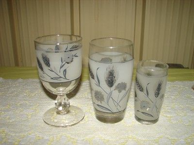 Vintage Nice Lot Of Libbey Silver Wheat Glasses/Gobblets Set Frosted 