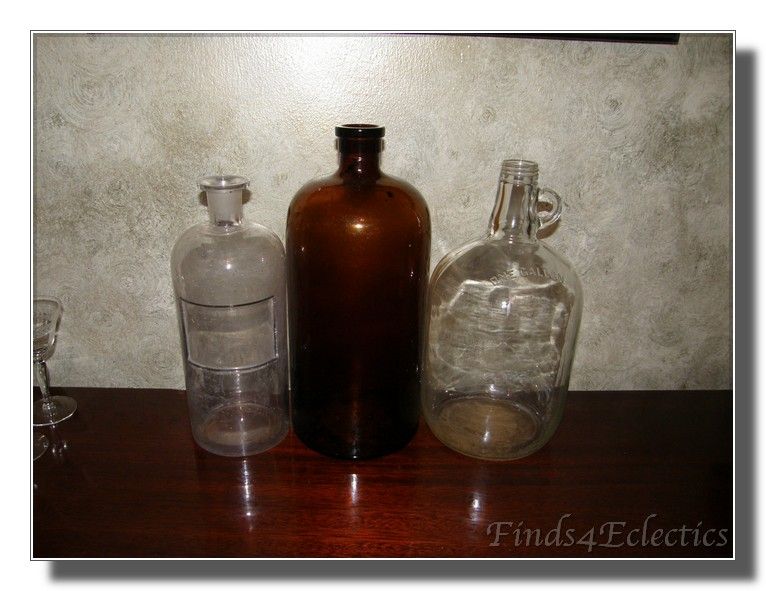 LOT 3 Clear & Amber Pharmacy Bottles & Duraglas Jug  