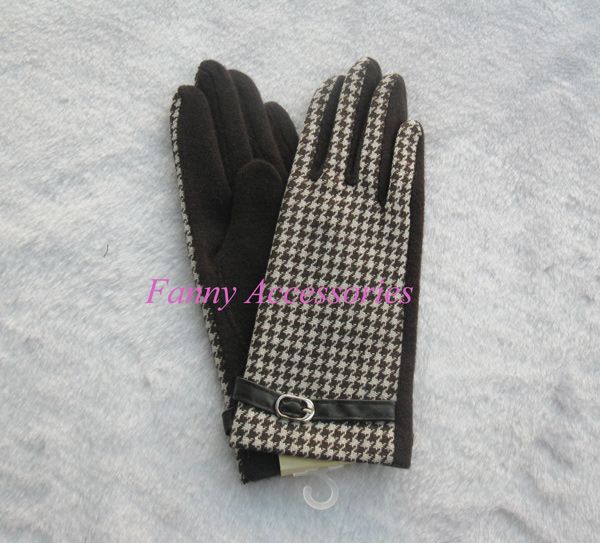 Ladies Girls Wool Acrylic Houndstooth Fashion Gloves  