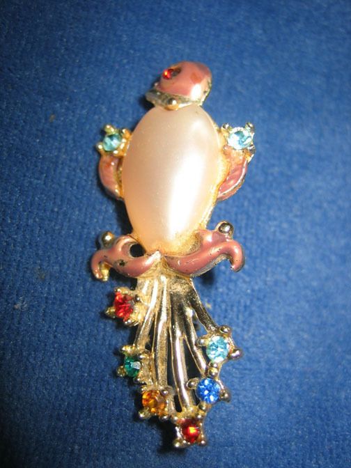 VTG. JELLY BELLY RHINESTONE LOVE BIRD BROOCH PEACOCK  