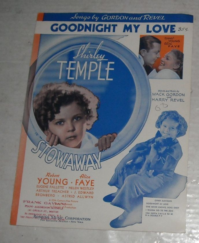 1936 STOWAWAY Film Movie SHEET MUSIC Shirley TEMPLE  