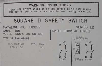 New Square D HU265R Safety Switch 400 Amp 600 VAC N3R  