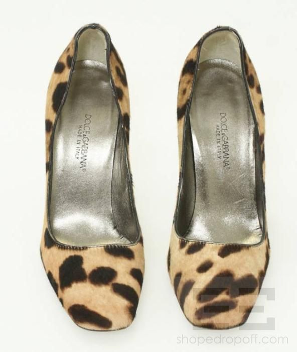 Dolce & Gabbana Brown Leopard Print Ponyhair Stacked Heel Pumps Size 