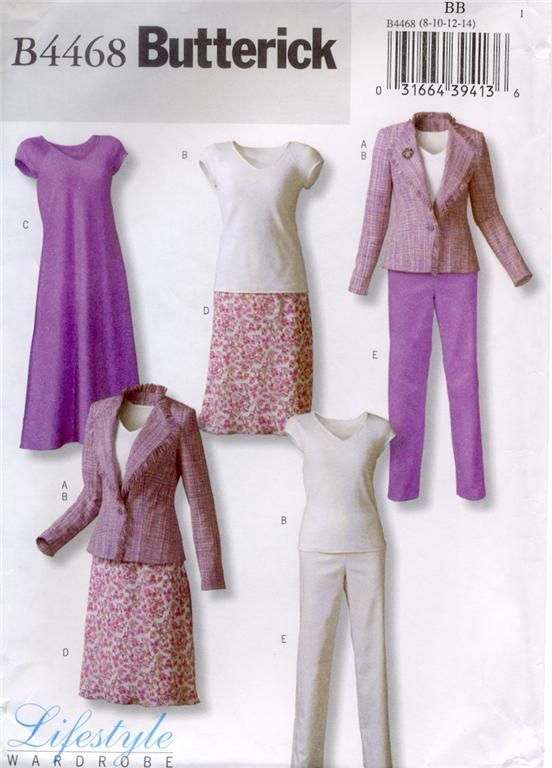 Butterick Pattern #4468 MISSES EASY WARDROBE JACKET, TOP, DRESS, SKIRT 