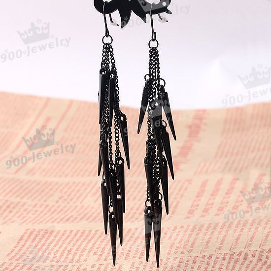 Color Punk Spike Rivet Chandelier Dangle Earrings Chain Tassels Hook 