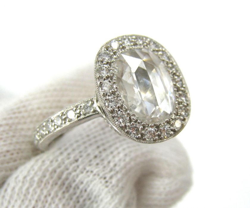   60ct Rose Cut Diamond Micro Pave Platinum Ring   New Old Stock  