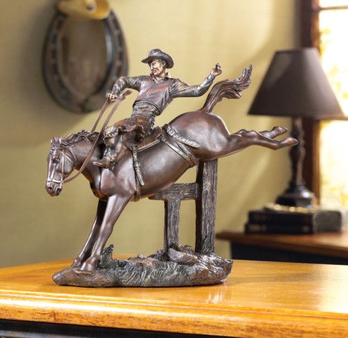 BUCKING BRONCO HORSE FIGURINE WILD WEST COWBOY STATUE  